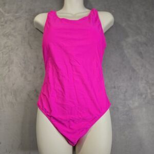 One Piece Swimsuit Size Medium Pink Athletic Performance Cut Out Back Wide Strap